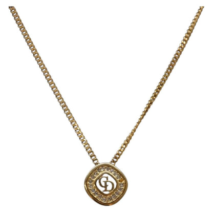 Christian Dior CD Round Pendant Necklace Metal and Crystals, GOLD, METAL, Necklace