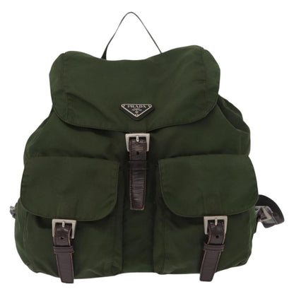 Prada Double Front Pocket Backpack Tessuto, Khaki, Nylon, Backpack
