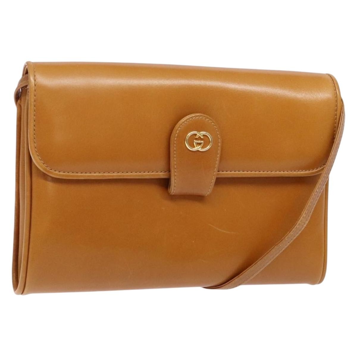 Gucci Vintage Flap Crossbody Bag Leather, BROWN, LEATHER, Shoulder bag