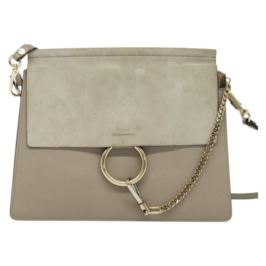 Chloe Faye Shoulder Bag Leather and Suede, GRAY, SUEDE, Shoulder bag