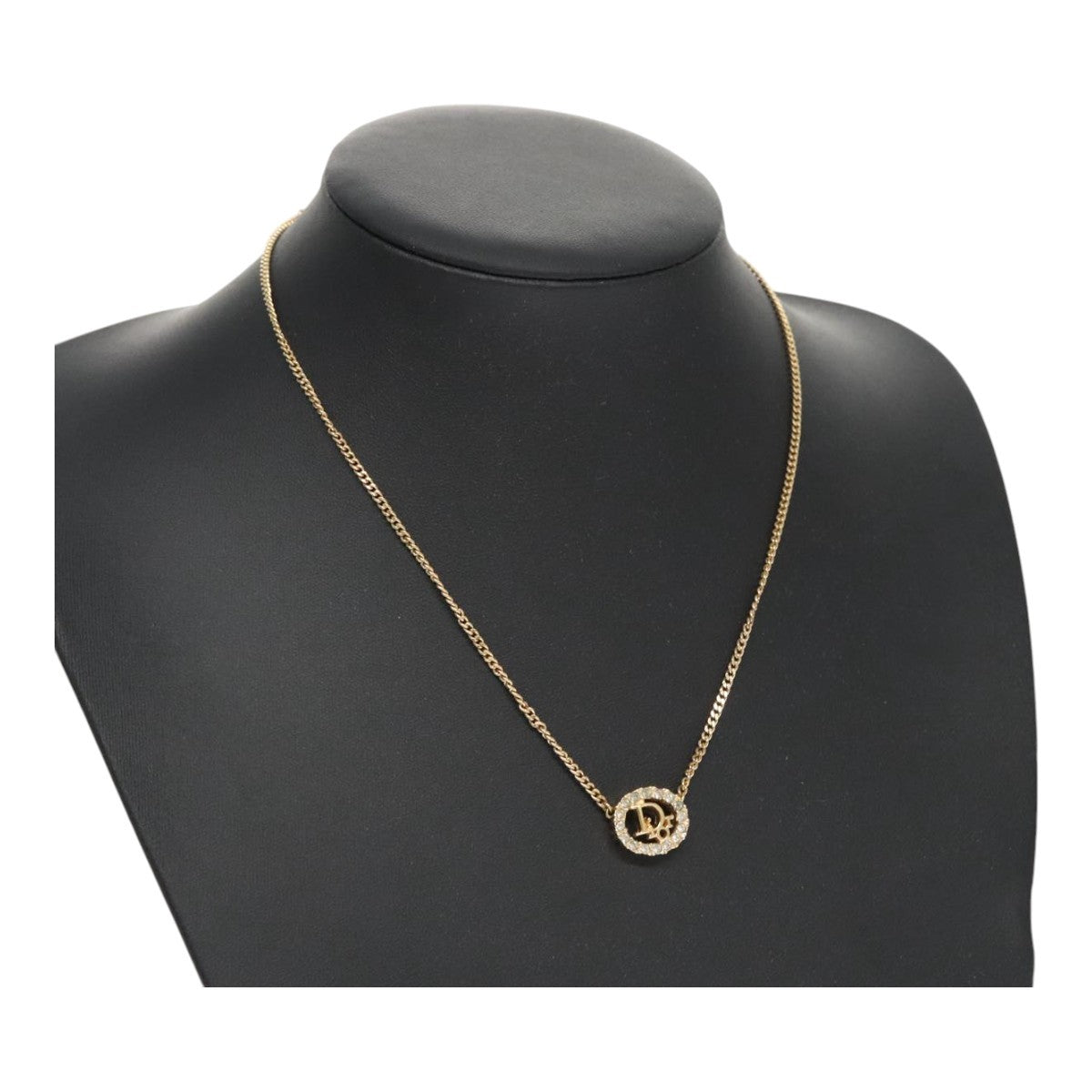 Christian Dior Vintage Logo Round Pendant Necklace Metal, GOLD, METAL, Necklace