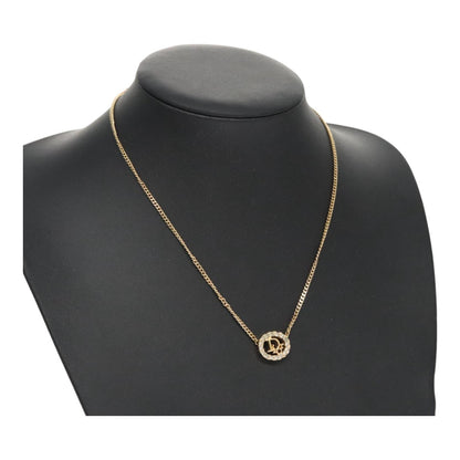 Christian Dior Vintage Logo Round Pendant Necklace Metal, GOLD, METAL, Necklace