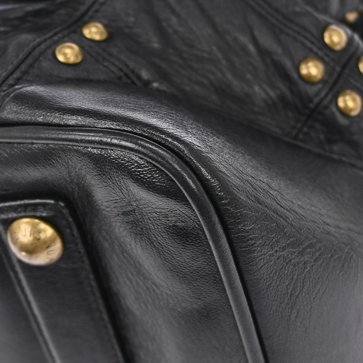 Louis Vuitton Riveting Handbag Studded Lambskin, BLACK, LEATHER, Shoulder bag