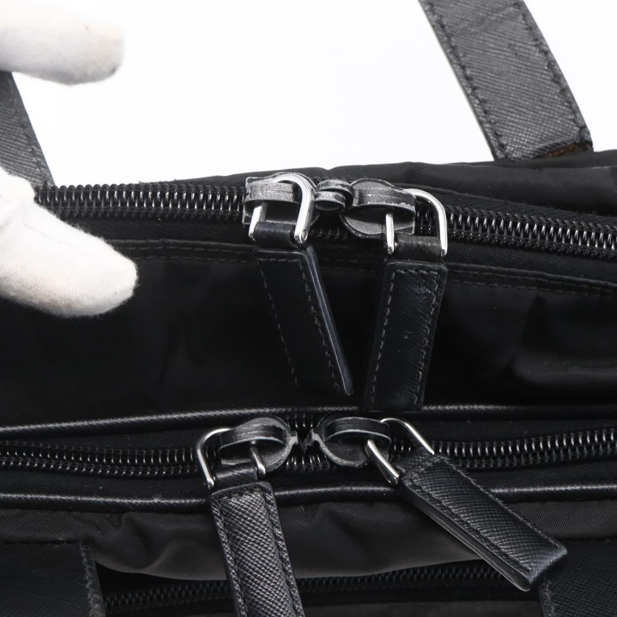 Prada Convertible Front Zip Briefcase Tessuto with Saffiano Leather, BLACK, NYLON, Briefcase