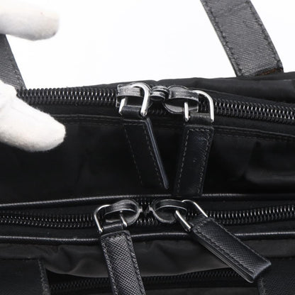 Prada Convertible Front Zip Briefcase Tessuto with Saffiano Leather, BLACK, NYLON, Briefcase