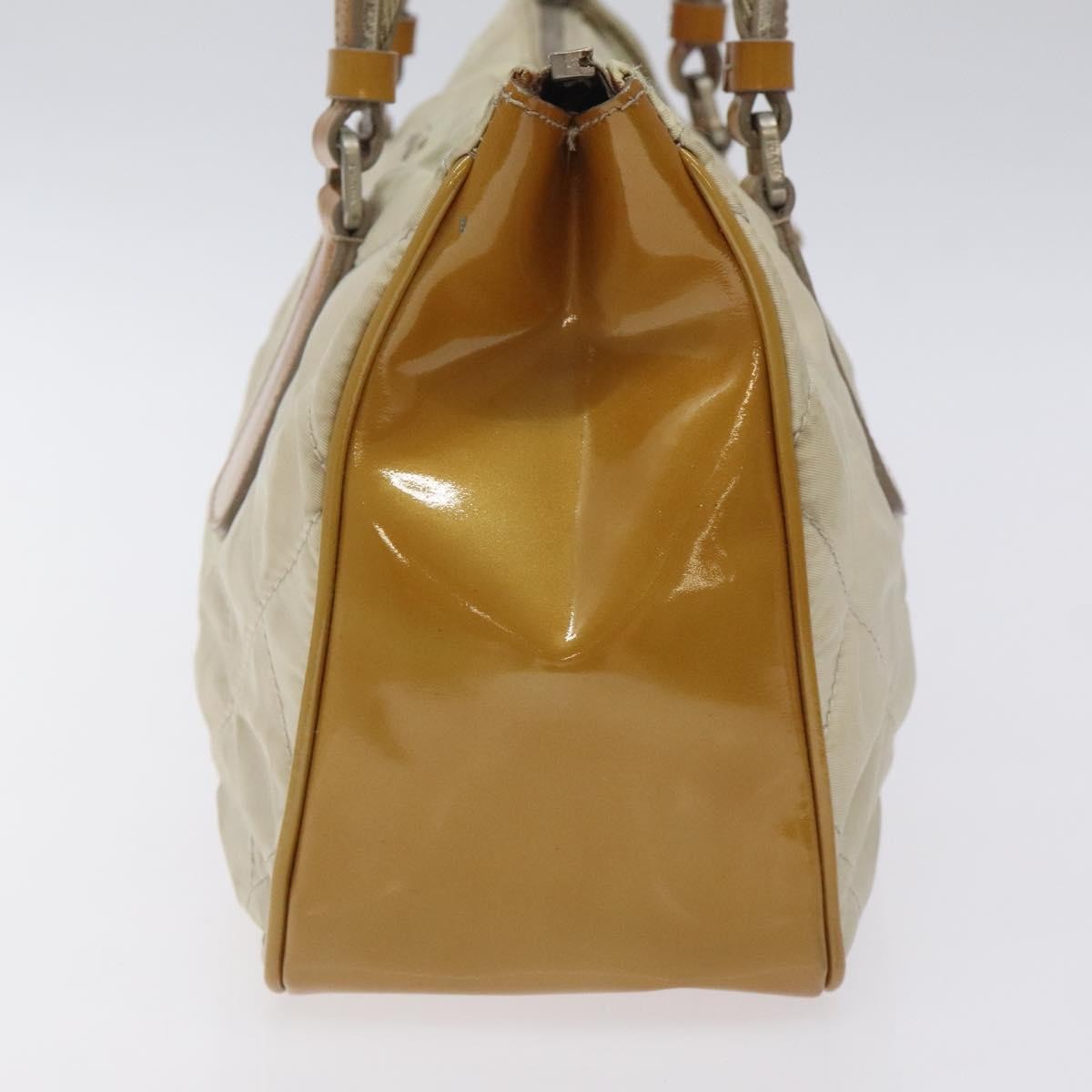 Prada Vintage Shoulder Bag Nylon and Patent Leather, BEIGE, NYLON, Shoulder bag