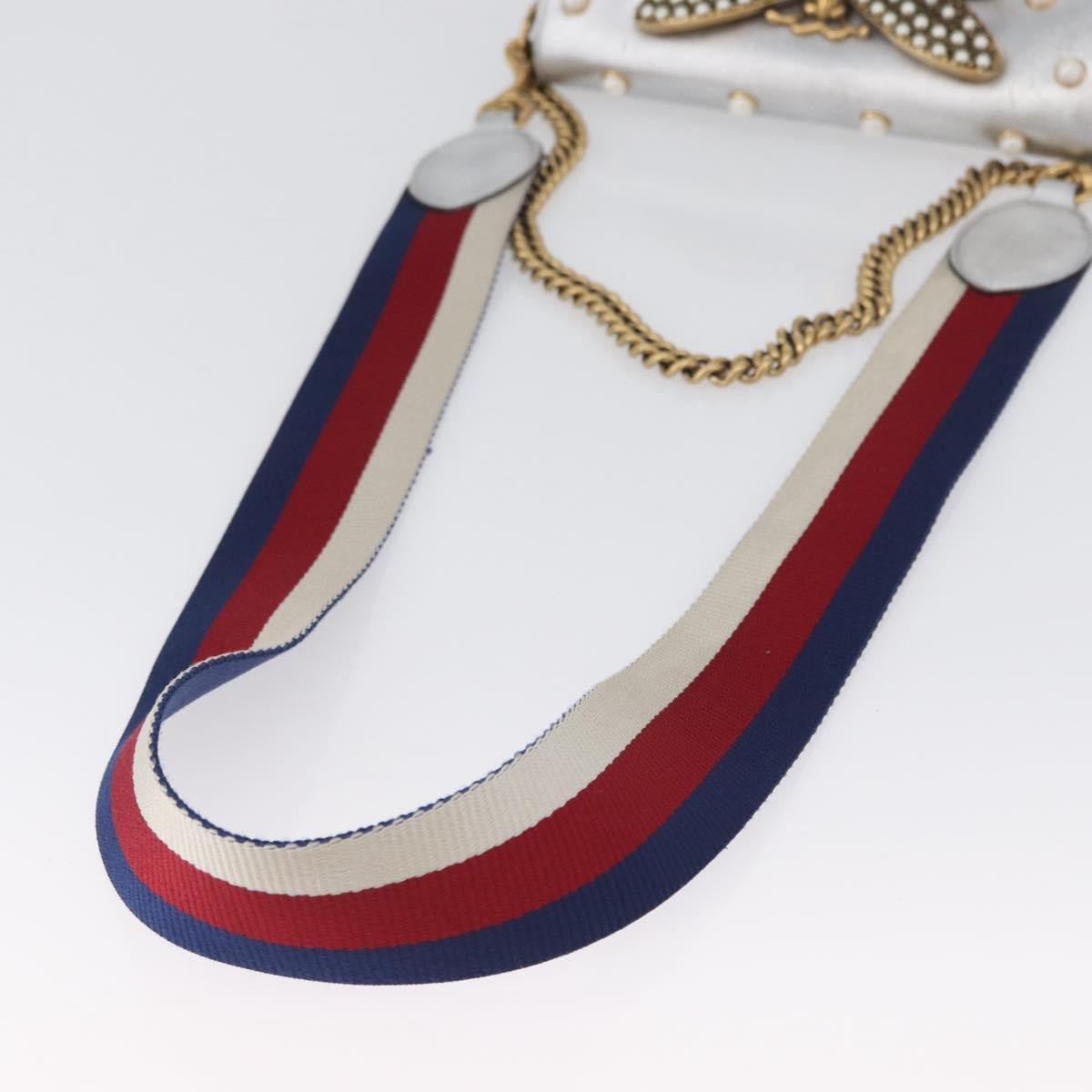 Gucci Broadway Pearly Bee Shoulder Bag Embellished Leather, SILVER, LEATHER, Shoulder bag