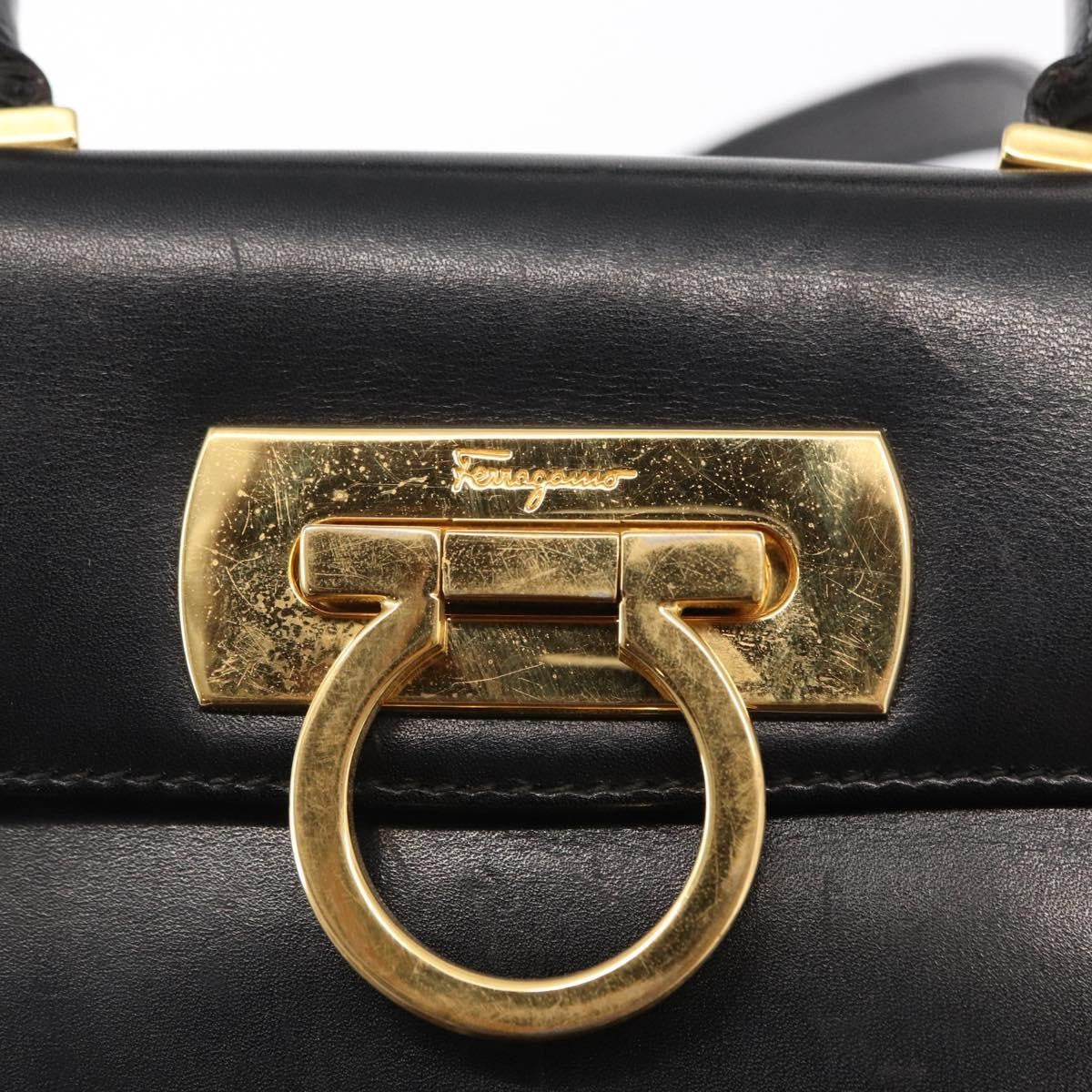 Salvatore Ferragamo Gancini Convertible Top Handle Bag Leather, BLACK, LEATHER, Handbag