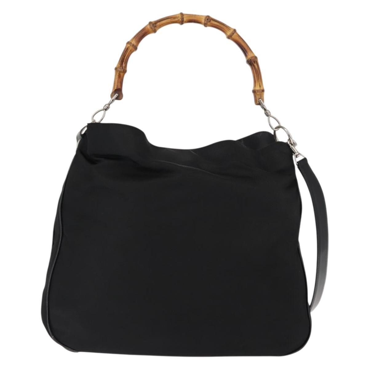 Gucci Vintage Bamboo Handle Bag Nylon, Black, Nylon, Handbag