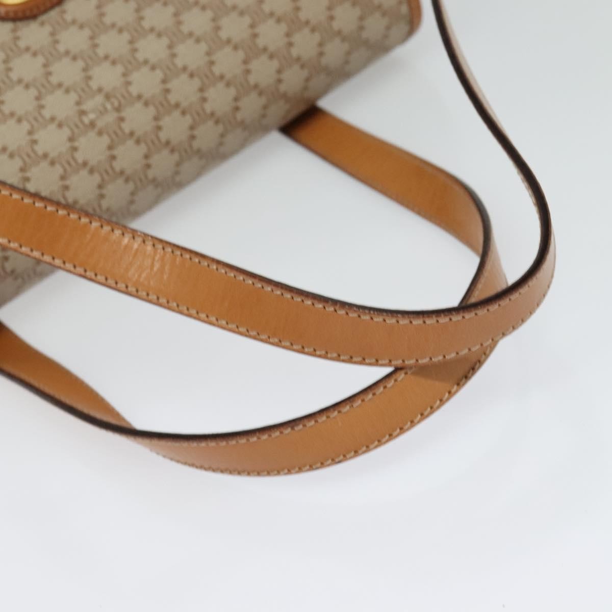 Celine Vintage Macadam Handbag Canvas and Leather, Beige, Canvas, Handbag