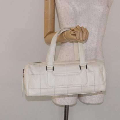 Chanel Square Stitch Duffle Bag Quilted Caviar, WHITE, LEATHER, Travel bag