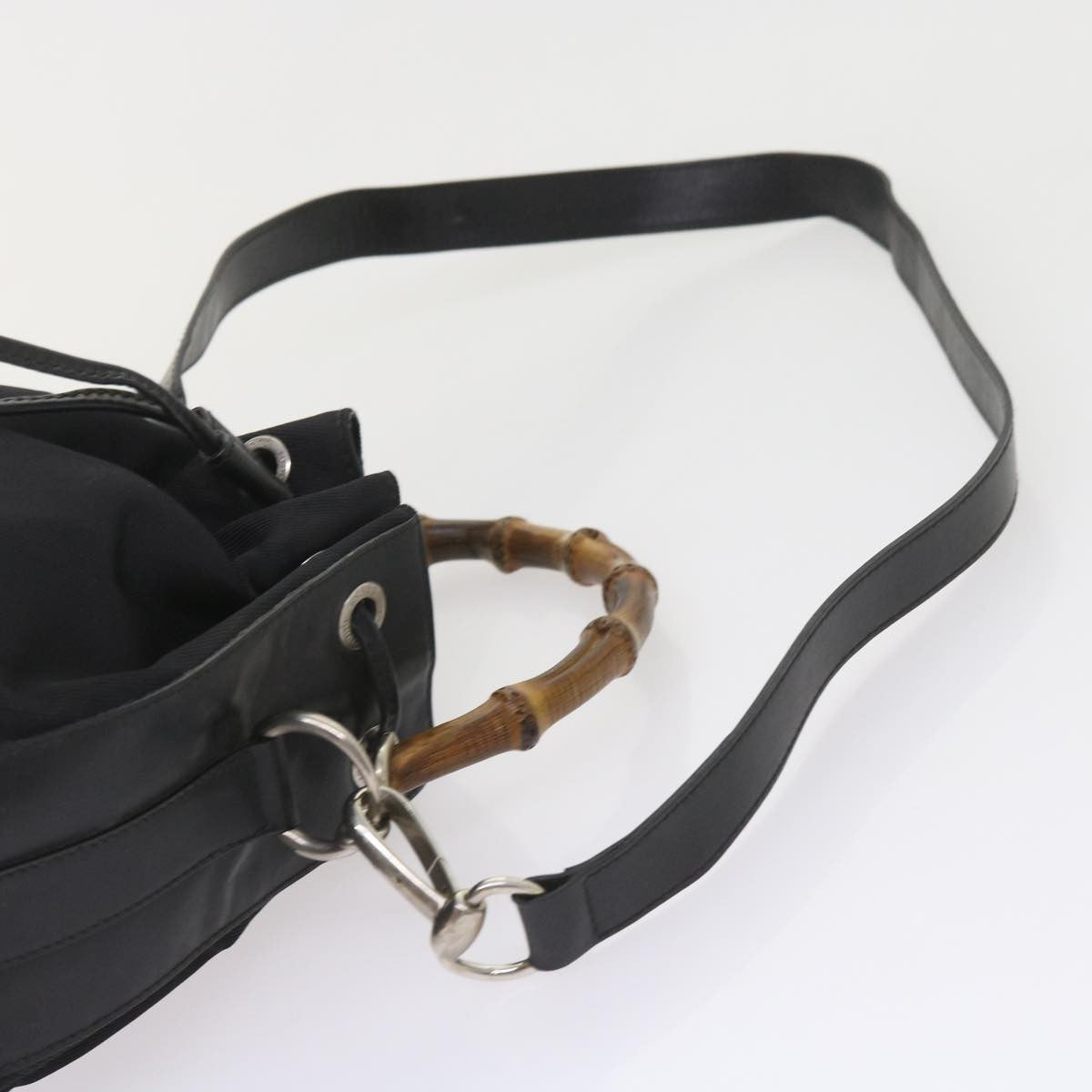 Gucci Vintage Bamboo Shoulder Bag Nylon, BLACK, NYLON, Shoulder bag