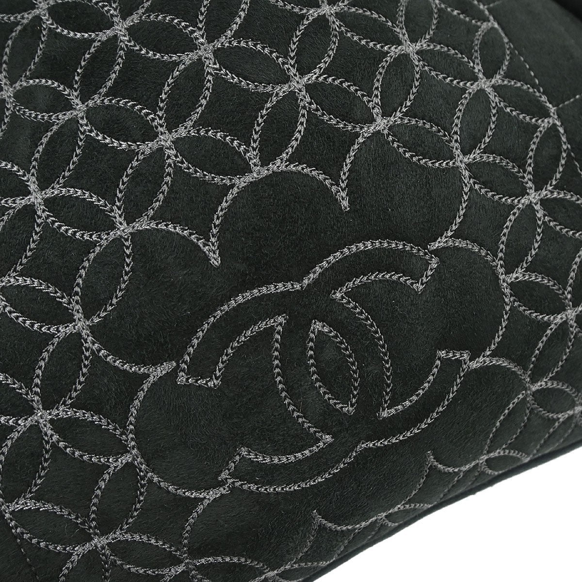 Chanel Vintage Embroidered CC Chain Tote Quilted Suede and Shearling, Black, Suede, Tote Bag