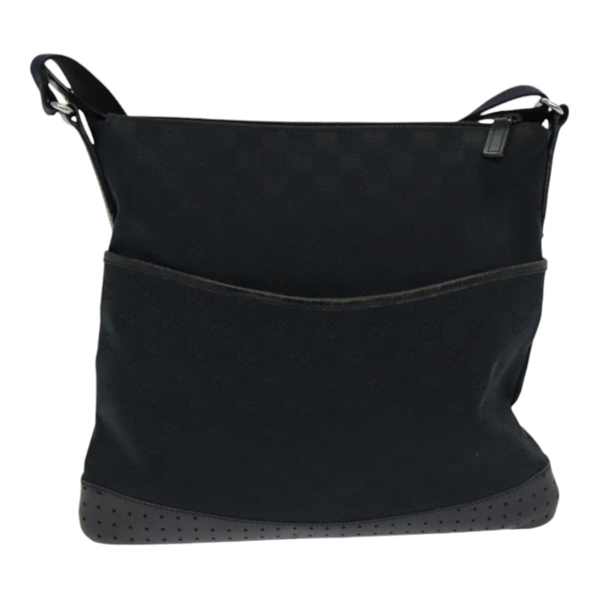 Gucci Zip Messenger Bag GG Canvas with Perforated Leather, BLACK, CANVAS, Crossbody bag