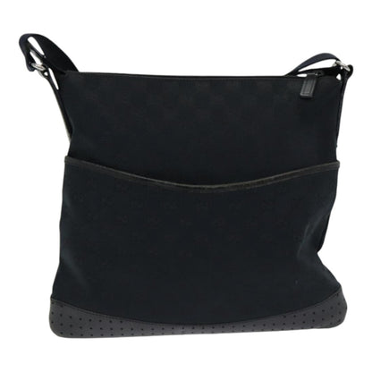 Gucci Zip Messenger Bag GG Canvas with Perforated Leather, BLACK, CANVAS, Crossbody bag