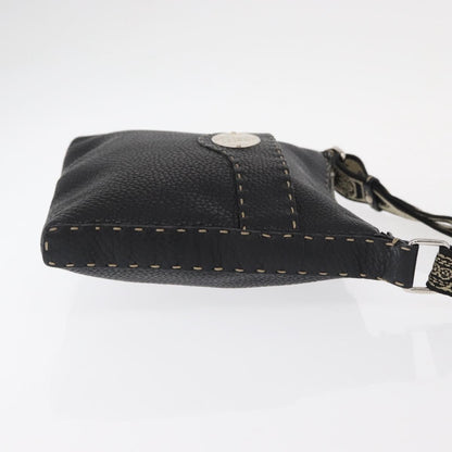 Fendi Vintage Selleria Zip Messenger Bag Leather, BLACK, LEATHER, Shoulder bag