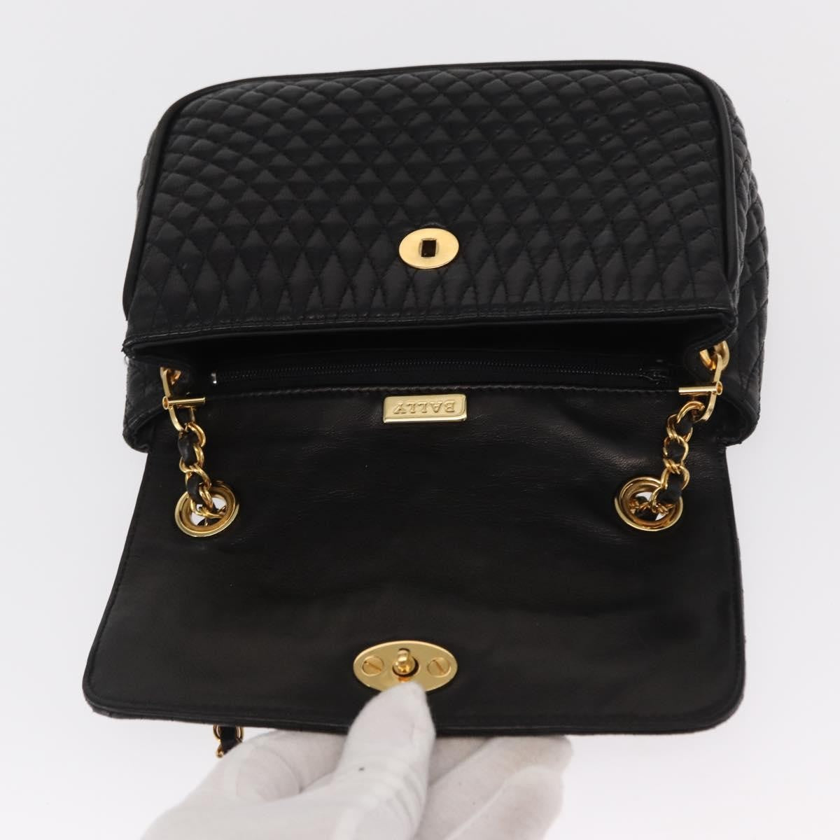 Bally Vintage Chain Shoulder Bag Quilted Leather, BLACK, LEATHER, Shoulder bag