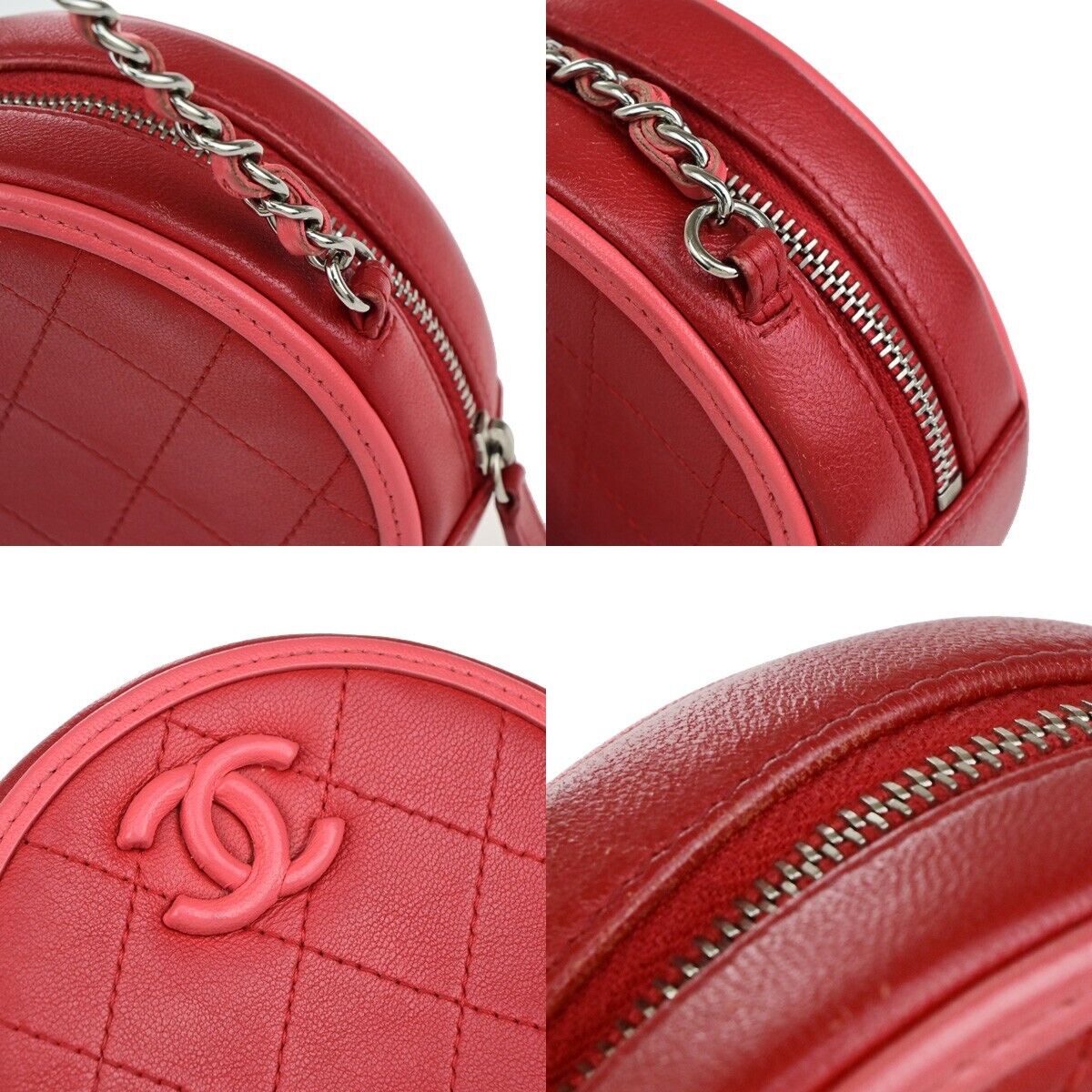 Chanel Pearl Crush Round Clutch with Chain Quilted Lambskin, PINK, LEATHER, Shoulder bag