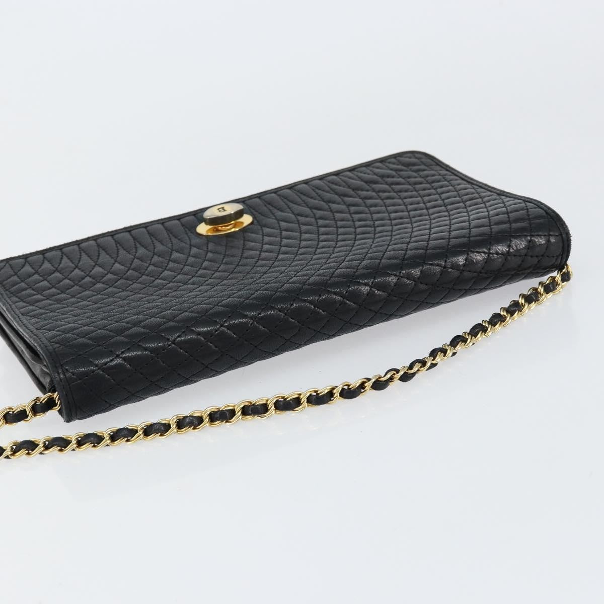 Bally Vintage Chain Shoulder Bag Quilted Leather, BLACK, LEATHER, Shoulder bag