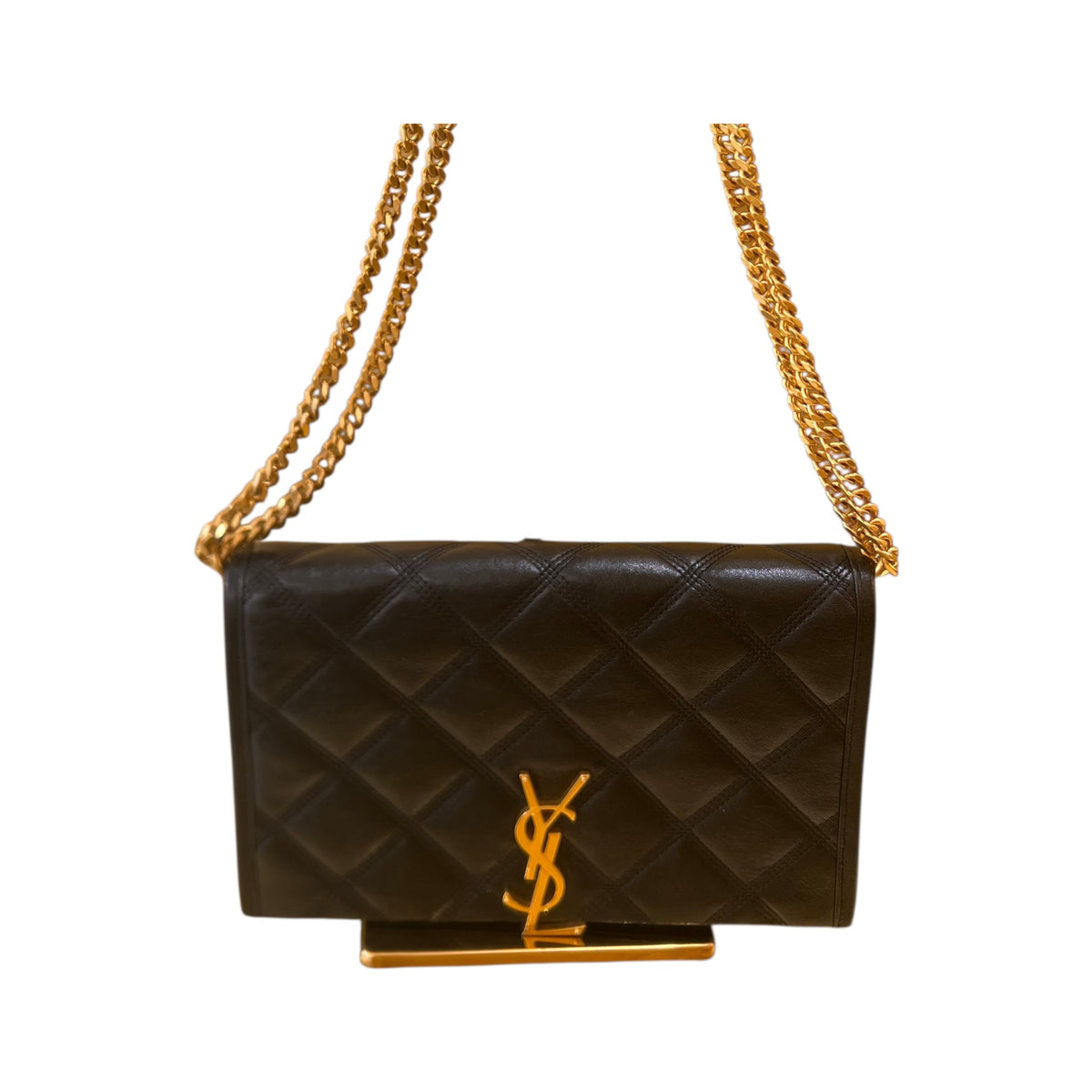 Saint Laurent Becky Chain Quilted Leather, Black, Leather, Handbag