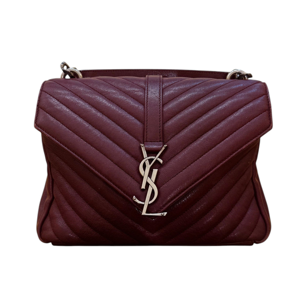 Saint Laurent Classic Monogram College Matelasse Chevron Leather, Burgundy, Leather, Handbag