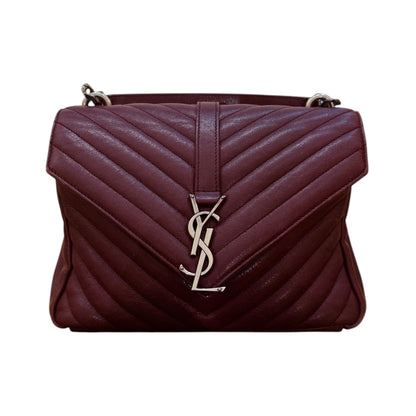 Saint Laurent Classic Monogram College Matelasse Chevron Leather, Burgundy, Leather, Handbag