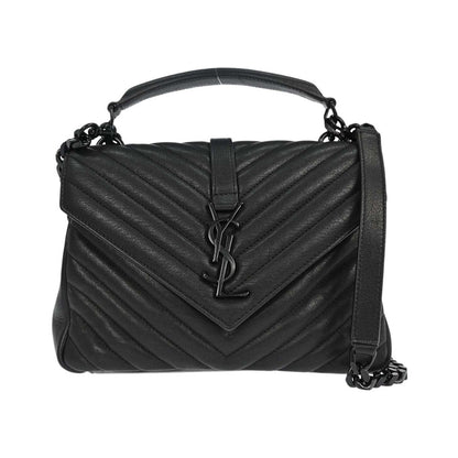 Saint Laurent Classic Monogram College Matelasse Chevron Leather, Black, Leather, Handbag