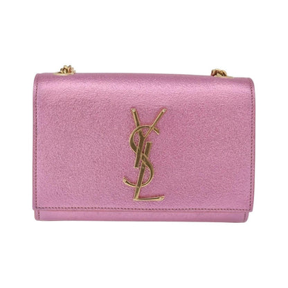 Saint Laurent Classic Monogram Metallic Leather, Pink, Leather, Crossbody Bag