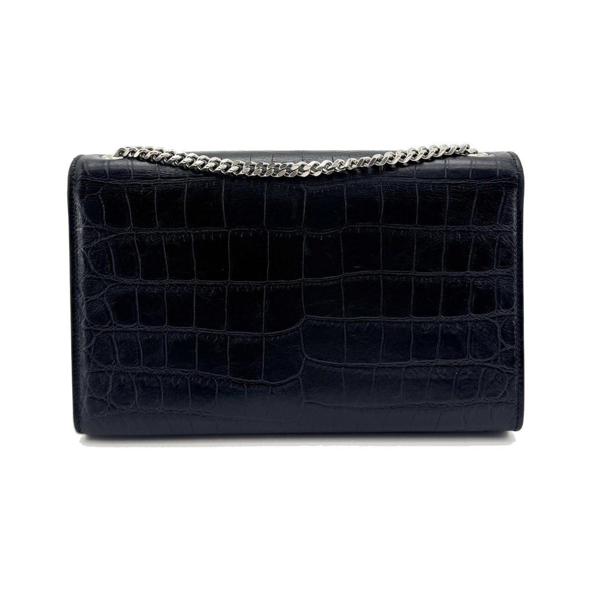 Saint Laurent Classic Monogram Tassel Crocodile Embossed Leather, Black, Leather, Crossbody Bag