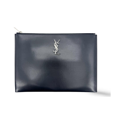 Saint Laurent Classic Monogram Wristlet Leather, Black, Calfskin, Clutch