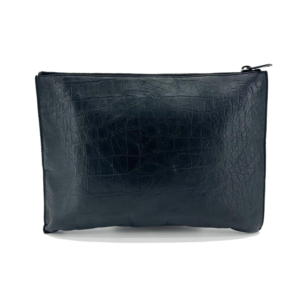 Saint Laurent Classic Monogram Zip Crocodile Embossed Leather, Black, Leather, Clutch