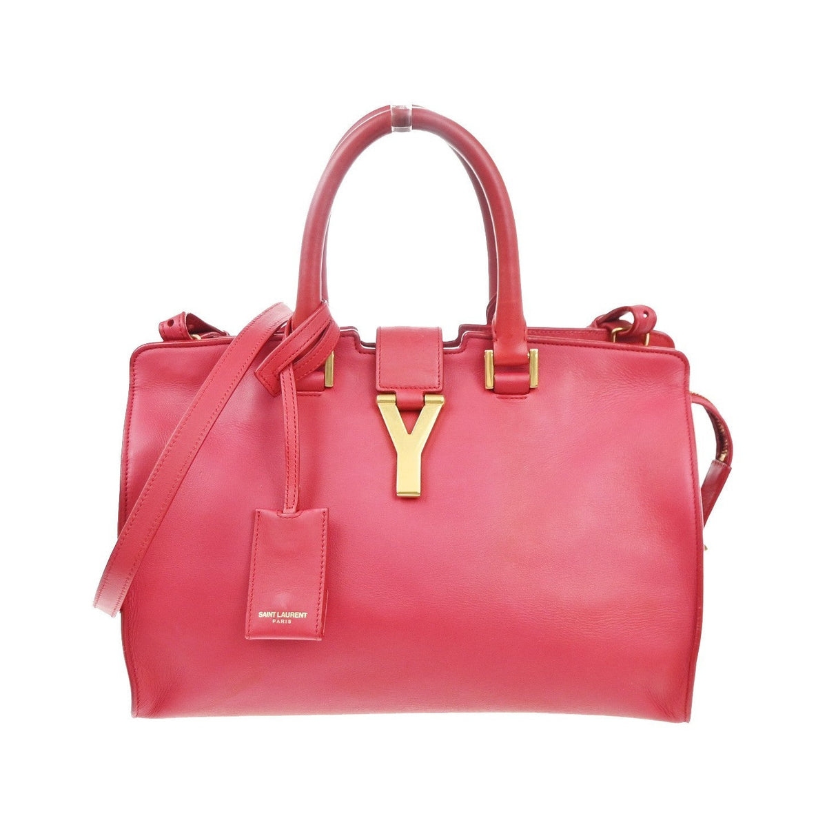 Saint Laurent Classic Y Cabas Leather, Red, Leather, Tote Bag