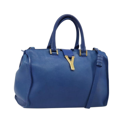 Saint Laurent Classic Y Cabas Leather, Blue, Leather, Tote Bag