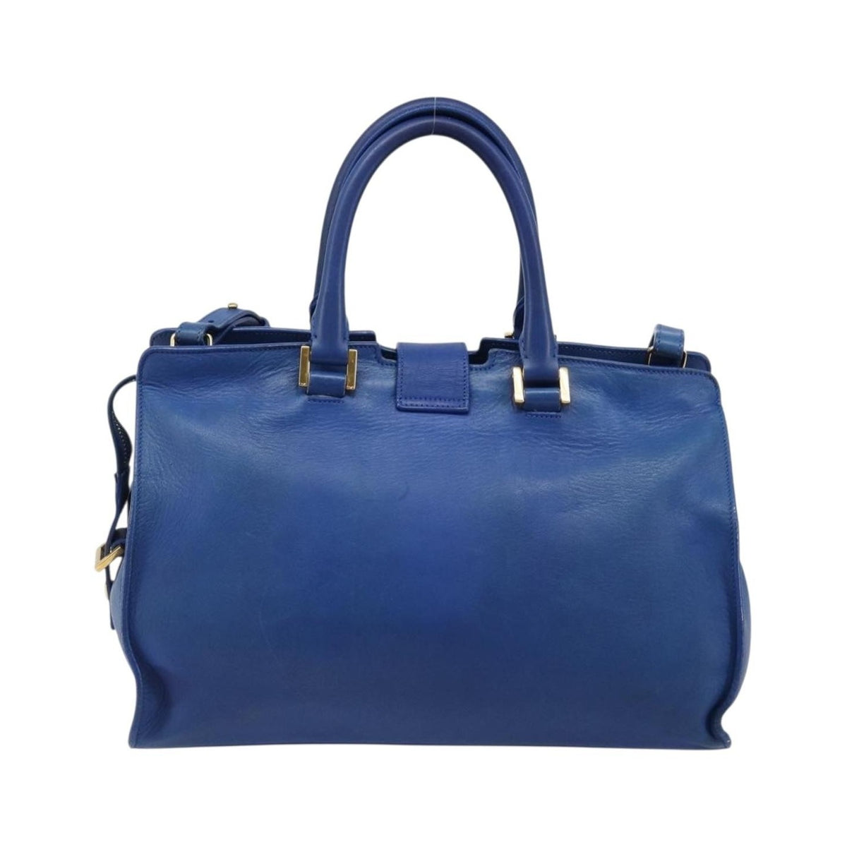 Saint Laurent Classic Y Cabas Leather, Blue, Leather, Tote Bag