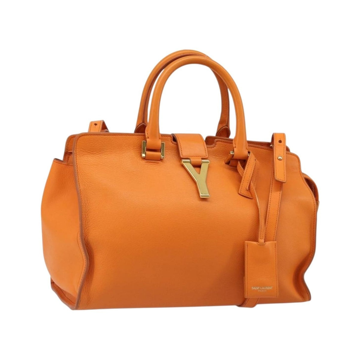 Saint Laurent Classic Y Cabas Leather, Orange, Leather, Tote Bag