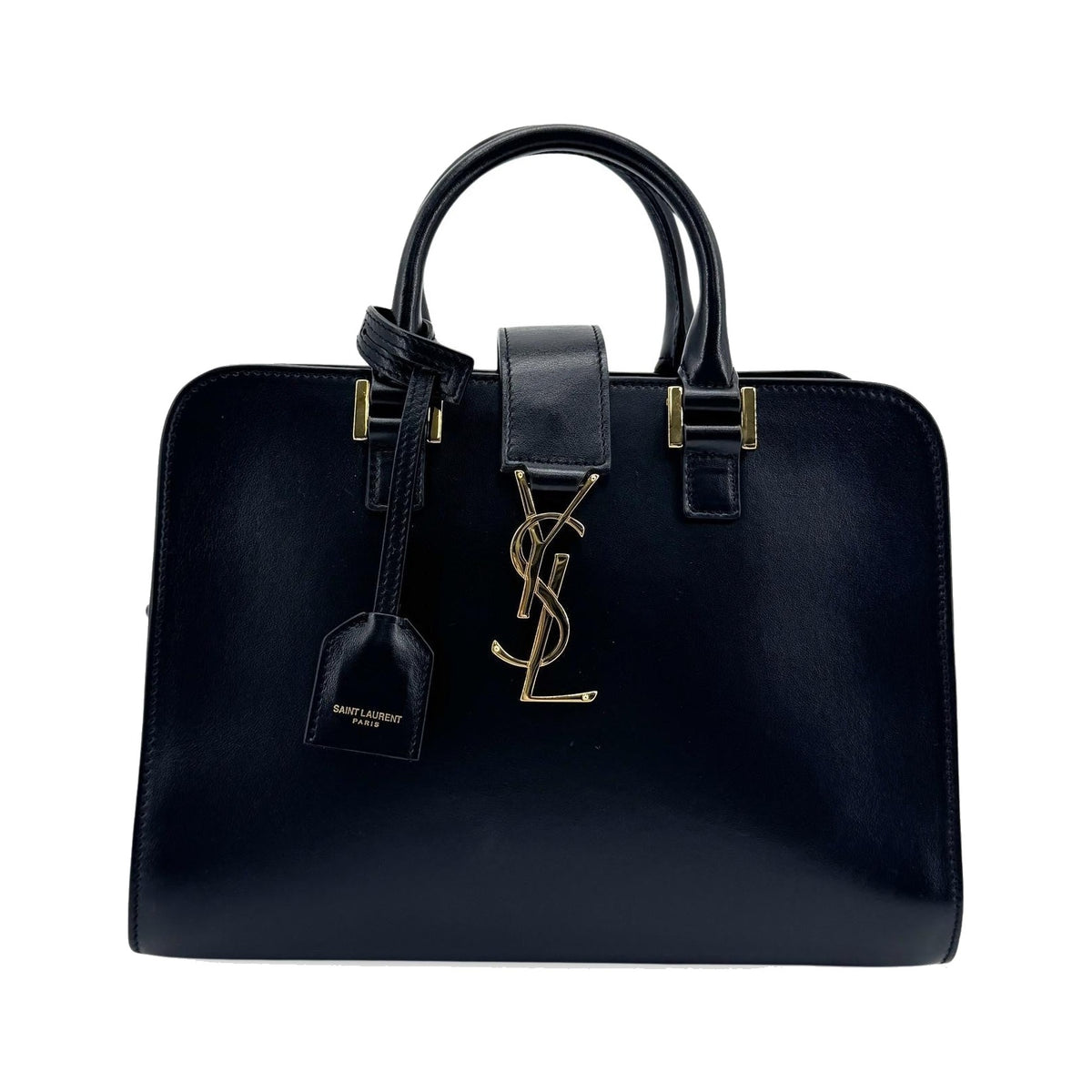 Saint Laurent Convertible Monogram Cabas Leather, Black, Leather, Tote Bag