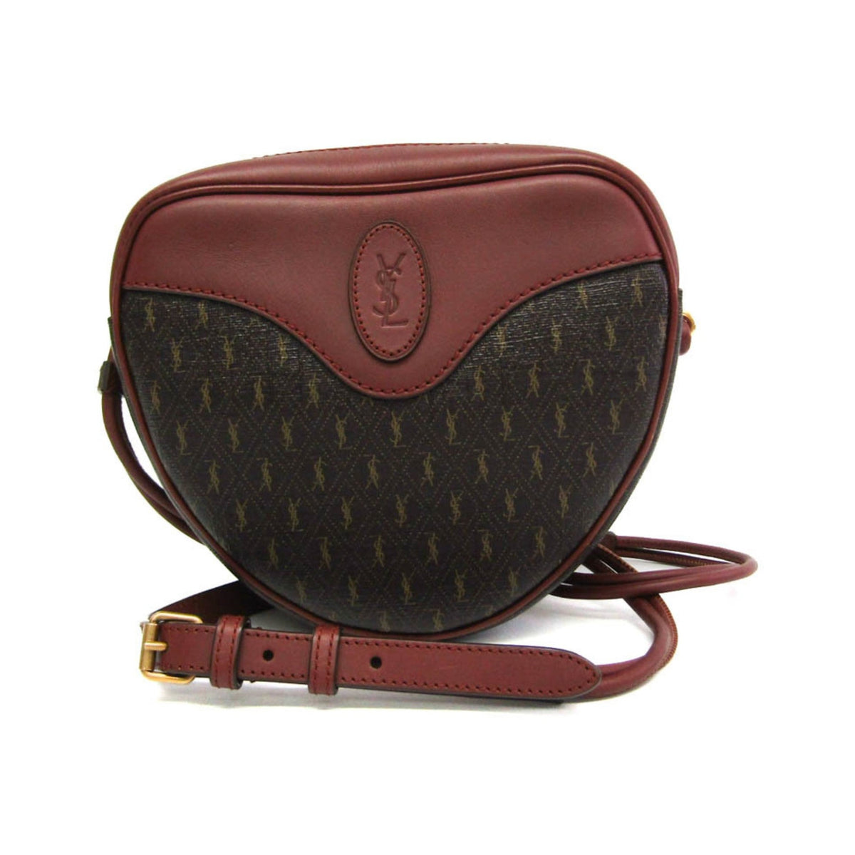 Saint Laurent Le Monogramme Coeur Monogram All Over Coated Canvas and Leather, Brown, Leather, Clutch