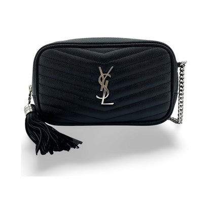 Saint Laurent Lou Camera Matelasse Chevron Leather, Black, Calfskin, Handbag