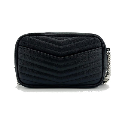 Saint Laurent Lou Camera Matelasse Chevron Leather, Black, Calfskin, Handbag