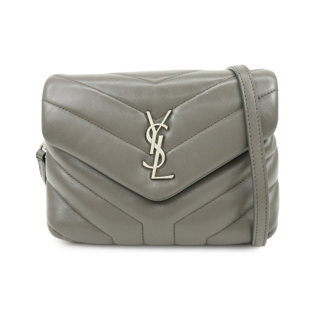 Saint Laurent Loulou Matelasse Chevron Leather, Gray, Leather, Shoulder Bag