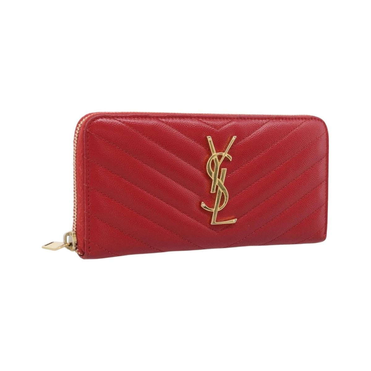 Saint Laurent Loulou Zip Around Matelasse Chevron Leather, Red, Leather, Wallet