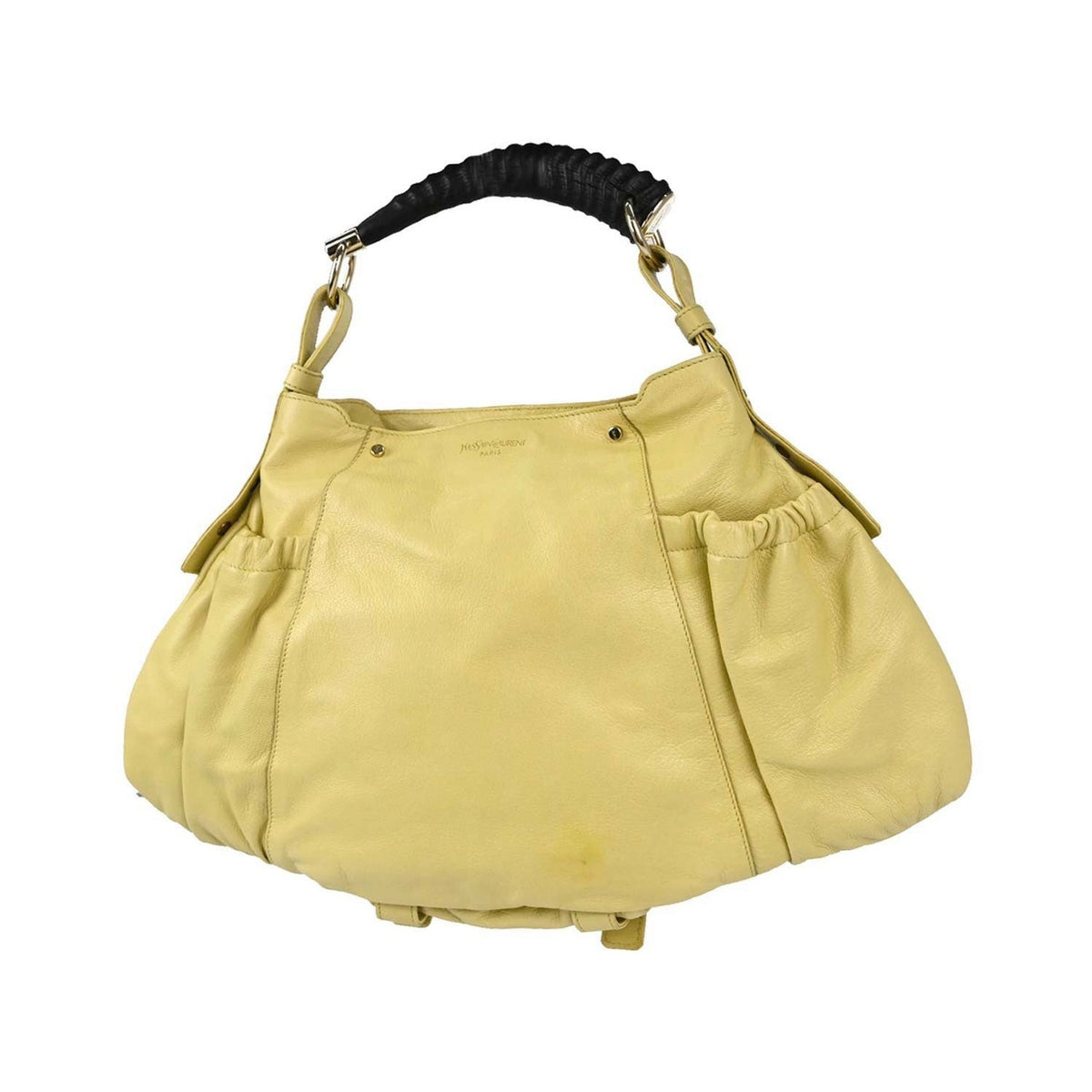 Saint Laurent Mombasa Hobo Leather, Yellow, Leather, Shoulder Bag