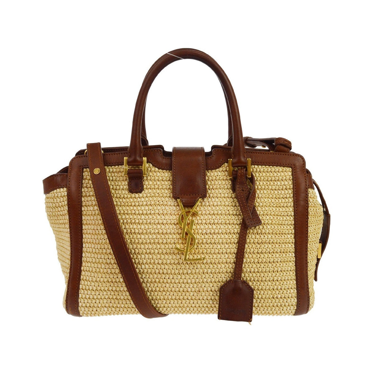 Saint Laurent Monogram Cabas Downtown Straw, Beige, Leather, Tote Bag