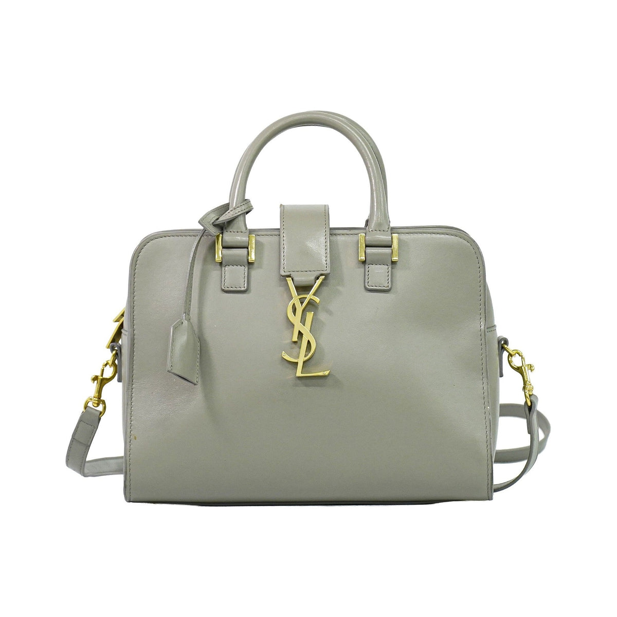 Saint Laurent Monogram Cabas Leather, Gray, Leather, Tote Bag
