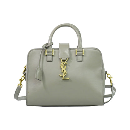 Saint Laurent Monogram Cabas Leather, Gray, Leather, Tote Bag