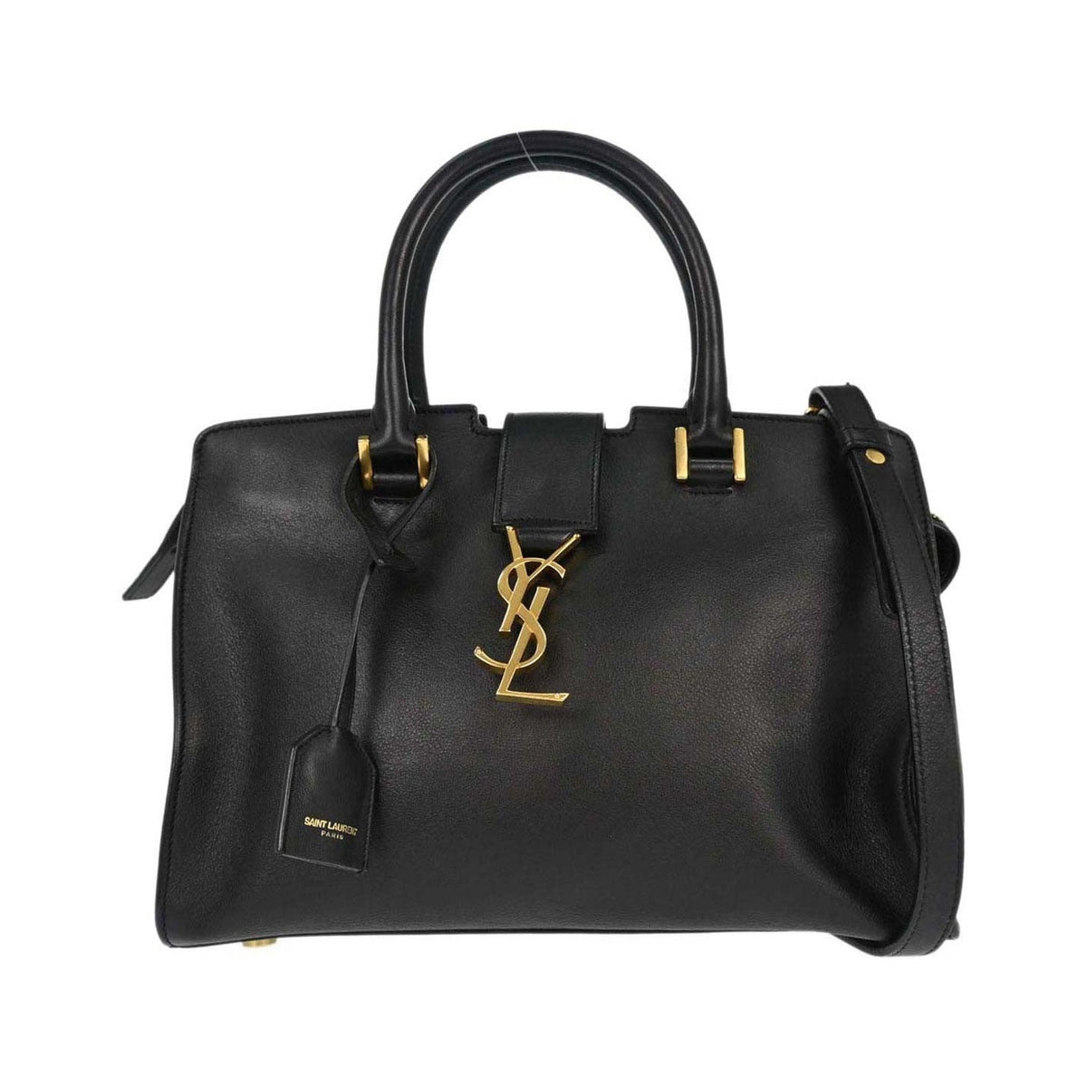 Saint Laurent Monogram Cabas Leather, Black, Calfskin, Tote Bag