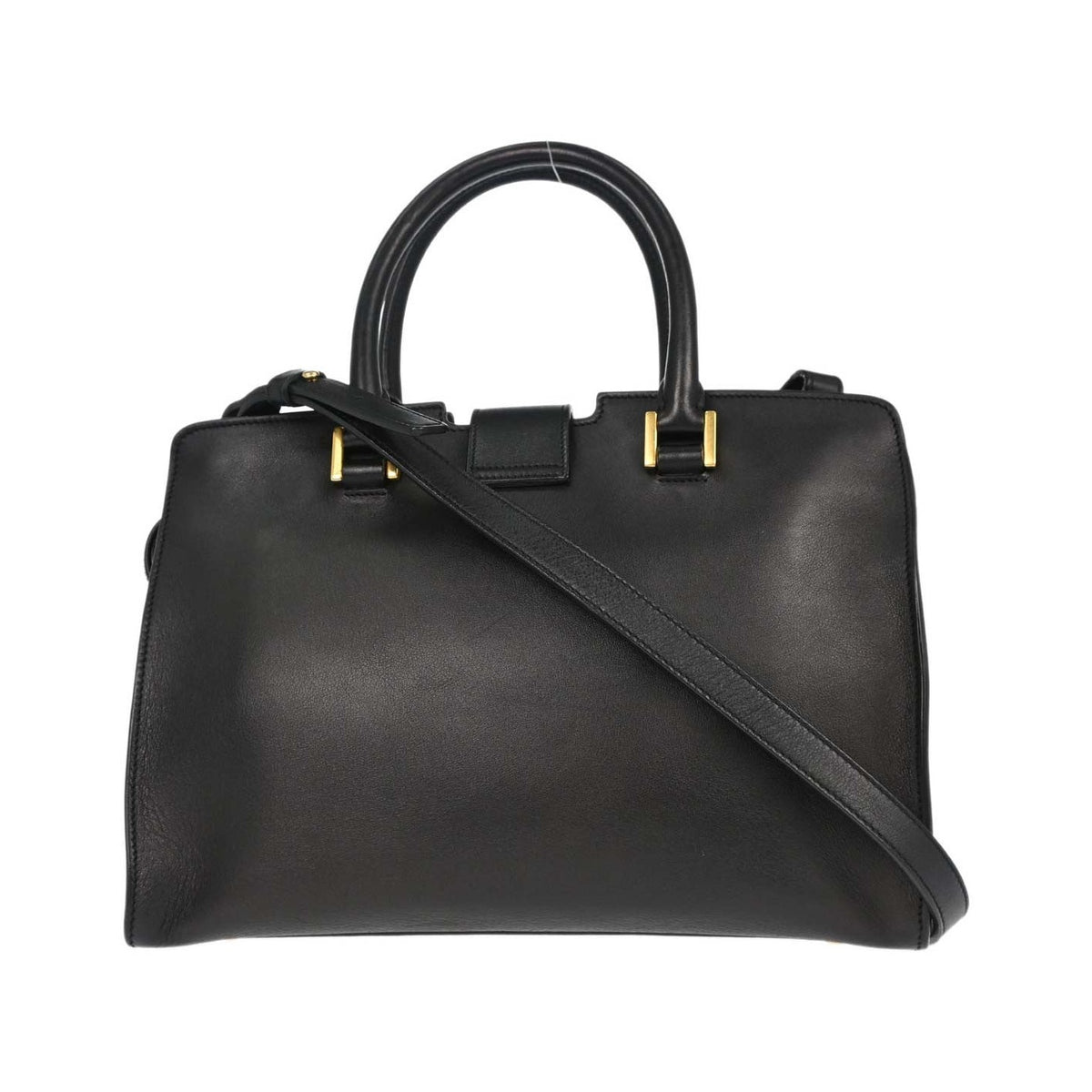 Saint Laurent Monogram Cabas Leather, Black, Calfskin, Tote Bag