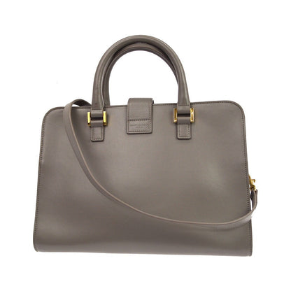 Saint Laurent Monogram Cabas Leather, Gray, Leather, Tote Bag