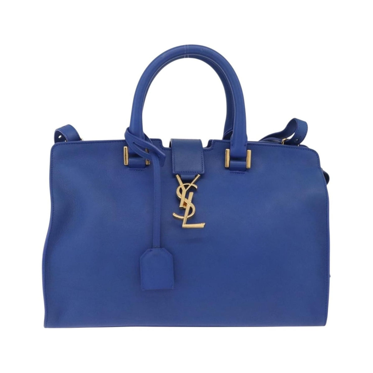 Saint Laurent Monogram Cabas Leather, Blue, Leather, Tote Bag