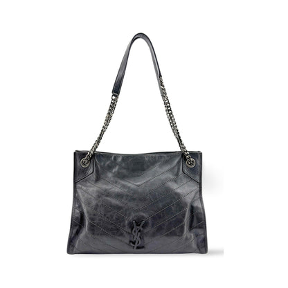 Saint Laurent Niki Shopping Matelasse Chevron Leather, Gray, Leather, Tote Bag